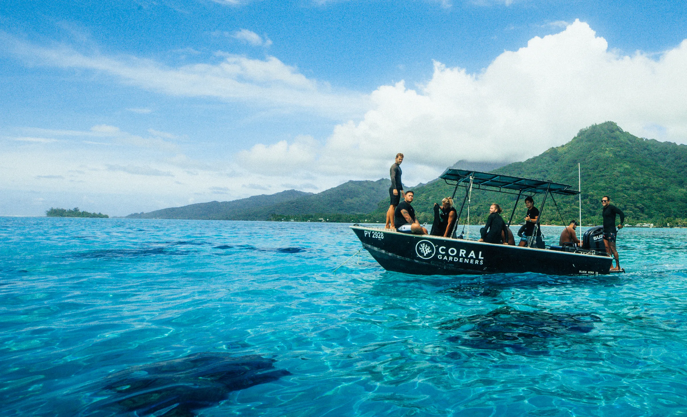 The Coral Gardeners boat on the lagoon in Mo'orea