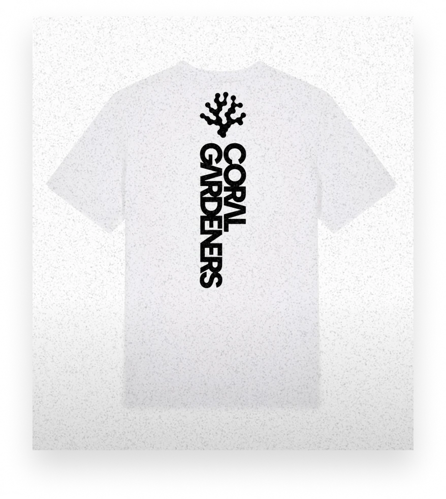 A white Coral Gardeners t-shirt