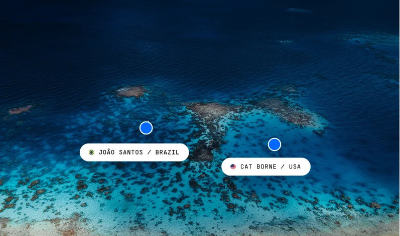 The nursery map: the Tiaia coral nursery's card open over the lagoon, with its creation date and corals growing