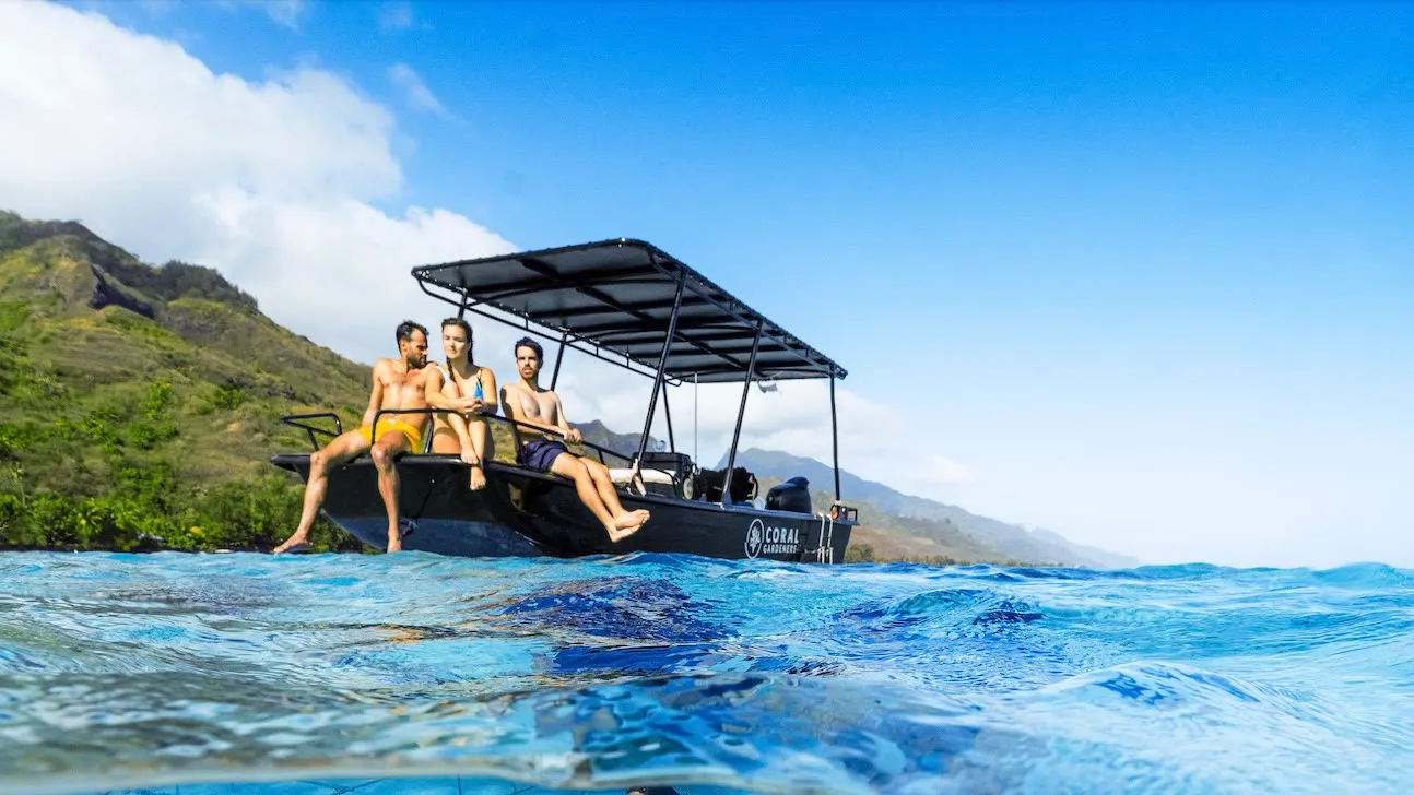 Coral Gardeners on their boat off the coast